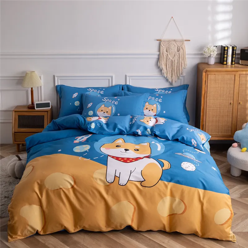 Best Selling Items Cartoon dog Printing Queen Size Kids cotton bedsheet bedding duvet cover sets