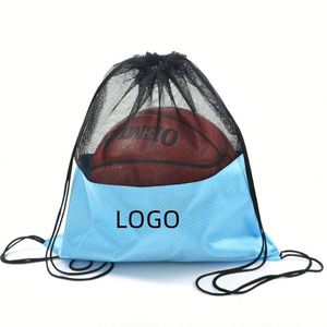 Sac de sport en filet personnalisé avec logo, sac de rangement à cordon pour équipement de basketball, football, sports de plage - Product Image 1