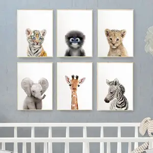 Kleinkind Tier Wand kunst Tiger Löwe Poster und Drucke Elefant Giraffe Leinwand Malerei für Kinderzimmer Orang-Utan Bild