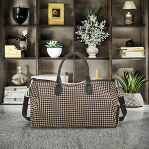 Sac de voyage unisexe en tweed écologique recyclé à motif pied-de-poule, bagage à main grande capacité, sac de week-end vintage portable avec fermeture éclair - Product Image 2