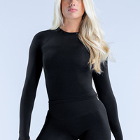 Conjunto de Yoga Personalizado de 3 Piezas para Mujer: Top Corto con Aberturas para los Pulgares y Manga Larga, Sujetador Cami y Leggings de Cintura Alta con Efecto Scrunch Butt para Gimnasio y Ropa Deportiva