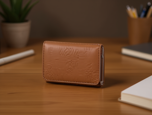 Portafoglio da donna a tre ante in vera pelle, 7 pollici, chiusura minimalista con fermaglio, taglia grande - Product Image 2