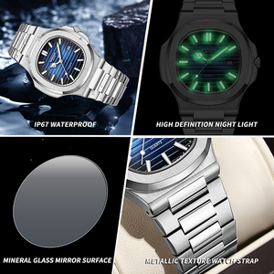 Montre de luxe tendance Binbond 1885 pour homme, cadran rond 40 mm, boîtier carré, lumineuse, étanche, bracelet bleu, vente en gros - Product Image 6