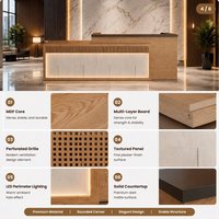 Comptoir de réception droit moderne à deux niveaux avec éclairage LED, taille et couleur personnalisables, pour hôtel, bureau, hall d'entrée