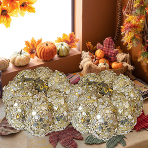 Wholesale Artificial Autumn Metallic Sequin Pumpkin Hot Selling Halloween and Thanksgiving Decorations for Valentine's Day - Product Image 6