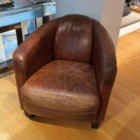 Fauteuil baril d'appoint rétro vintage en cuir véritable marron pour salon, bar à domicile, chambre, appartement, salle à manger, villa
