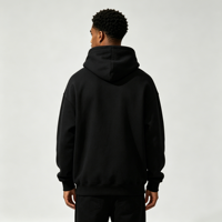 Sweat à capuche oversize noir uni pour homme 360g, avec logo de marque imprimé personnalisé, lavage enzymatique, appliqué, en molleton épais 100% coton, à enfiler