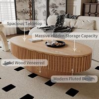 Table basse ovale moderne en MDF noyer de 43,7 pouces pour salon, mobilier de maison avec design à panneaux en bois