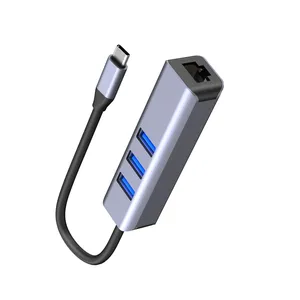 Aluminum 4 Ports USB Hub Type C to USB Hub With 3 USB 3.0 Port 1000Mbps RJ45 Ethernet Adapter