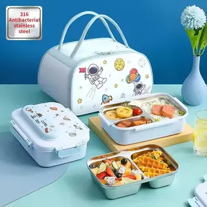 Thermale Essensbox niedliche Kawaii-Lunchbox Kinderbeutel Karikatur-Mikrowellen-Bento-Kinder-Lunchbox für Schule 316 Edelstahl-Quadrat