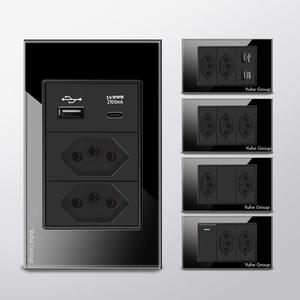 Enchufe de pared estándar brasileño con doble fuente de alimentación y doble puerto de salida USB, interruptor de luz de pared tipo C de 20A - Product Image 2