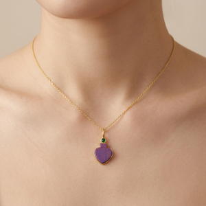 Trendy Jewelry Spade Shape Gemstone Pendant Necklace with Tiny CZ Accents 18k Gold Plated Bezel Setting Cable <b>Chain</b> Necklace - Product Image 3