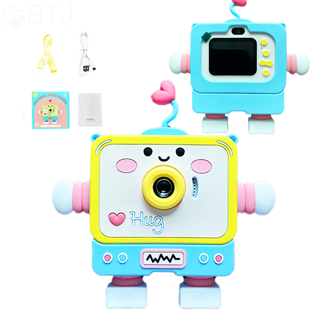 Children Cartoon Robot Camera 1080P HD Toddler Digital Video Camera  Kids Camera with Silicone Cases Toys for Birthday Gifts