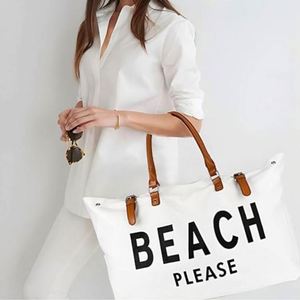 Custom Logo Travel Storage Bag <b>Extra</b> <b>Large</b> Canvas Beach Tote Bag With Vegan Leather Handle - Product Image 6