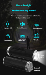 Portátil Handheld LED USB recarregável lanterna multi-função com música Speaker Lanterna Multi-Function FM