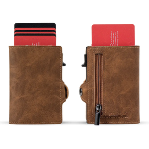 RFID blocco automatico porta carta sottile portatile <span class=keywords><strong>Clip</strong></span>-su custodia in metallo portafoglio per affari promozione natalizia regalo fatto di PU - Product Image 4