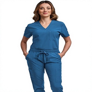 Sweat Absorbent Anti-Bacterial Spandex/Polyester Poplin <b>Nurse</b> <b>Scrub</b> Sets Easy Clean Medical Hospital Uniforms Unisex - Product Image 2