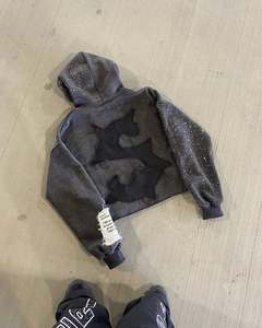 Tùy chỉnh nhãn đau khổ thêu vá 100% cotton thời trang dạo phố axit rửa Mens Zip Up Rhinestone hoodie & Áo nỉ cho nam giới - Product Image 1