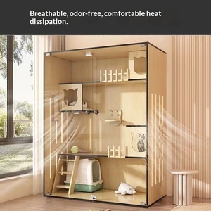 بيت قطط داخلي فاخر واسع من الخشب مع إضاءة LED، زجاج مقسى، تهوية متعددة الوظائف، مقاوم للغبار، قابل للتنفس، متين - Product Image 2