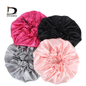 Bonnets en Satin de soie Double couche avec cordon de serrage pour dormir, accessoires de cheveux personnalisés - Product Image 1