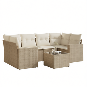 Conjunto de Sofás Modulares Modernos para Jardín, Muebles de Exterior de Ratán Sintético PE Beige, Cojines de Espuma de Alta Densidad - Product Image 1