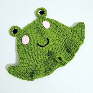 Lotus feuille femmes hommes amusant dessin animé tricoté haricot pêcheur à la main garçon grenouille Crochet seau haricot chapeau - Product Image 3