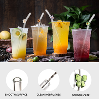 Vente en gros de paille en verre écologique et réutilisable de 8*200mm paille en verre design fleur colorée papillon paille transparente pliée pour jus