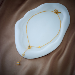 Simple Gold Circle Tassel Rhinestone Chain Necklace Geometric Bezel Setting Clavicle Jewelry - Product Image 3