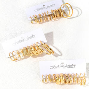 Juego de Aretes de Aro Dorados de Bisutería, Forma Geométrica Redonda con Perlas, 2cm 4cm, para Uso Diario de Mujeres, Aleación de Zinc - Product Image 4