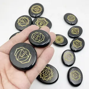 Factory Price Wholesale Natural Russian Shungite Healing Chakra Worry Stone Sets For EMF Protection