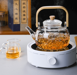 กาน้ำชาแก้วบอโรซิลิเกตทรงสูงพร้อมที่จับถ้วยชาไฟฟ้าเหยือกสำหรับดื่มชุดน้ำชาขาว - Product Image 5