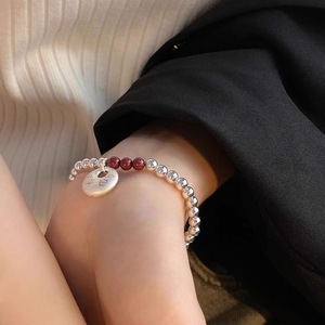 Bracelet en argent pur 999 avec pendentif paix et breloque cinabre, cordon élastique, bijoux de style chinois pour femme, usage quotidien - Product Image 5