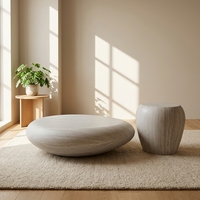 Ensemble de tables basses en fibre de verre durable, style galets de travertin, design organique moderne, avec table d'appoint basse assortie, pour salon, décoration Wabi Sabi