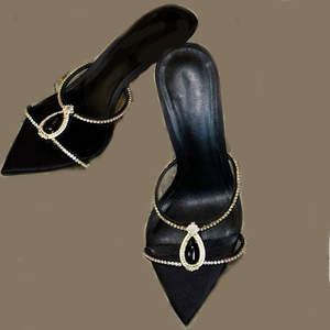 Sandalias de tacón alto y fino para mujer, con diamantes y pedrería, de verano, con correa, zapatos de vestir con punta puntiaguda, estilo mule. - Product Image 4