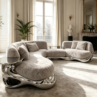 Canapé modulaire artistique en tissu Teddy avec base en FRP, design courbé, pour villa et hall d'hôtel
