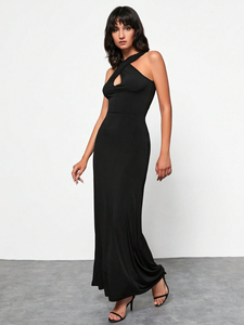 Nouvelle Robe Longue Noire Halter Découpée pour Femme 2026, Dos Nu, Coupe Ajustée, Sans Manches, pour Soirée Formelle, Personnalisation OEM - Product Image 5