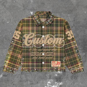 Set <span class=keywords><strong>Camicia</strong></span> e Pantaloncini da <span class=keywords><strong>Uomo</strong></span> con Stampa Serigrafica Personalizzata, T-Shirt a Quadri Retrò, <span class=keywords><strong>Jeans</strong></span>, Ricamo e Strass Effetto Vissuto - Product Image 3