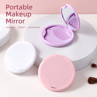1PC Miroir Compact Portable avec Peigne Pliable Rond en Plastique pour Maquillage de Voyage pour Femmes, Étudiantes, Usage Quotidien et Domestique