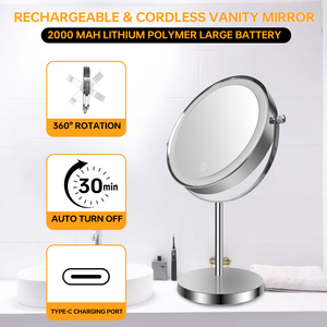 DB 8-inch Double Sided <b>Makeup</b> Mirror with 1X/10X Magnification 360째 <b>Vanity</b> Mirror 3 Color <b>Lighting</b> Dimmable Customizable Logo - Product Image 2