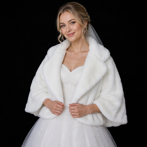 D1332 Châle de mariée ivoire pour robe de mariée, cape tricotée tendance, écharpe en fausse <span class=keywords><strong>fourrure</strong></span>, étole pour robes de mariée - Product Image 1