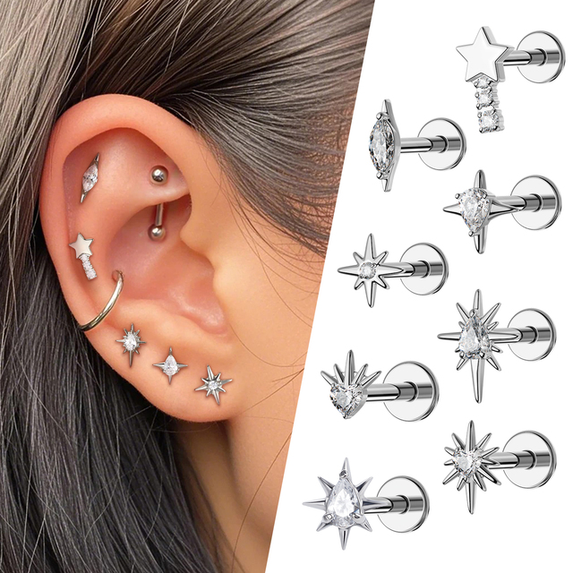 G23 Titanium Helix Piercing Jewelry 16G Threadless Flat Back Piercings Helix Cartilage Piercing Jewelry
