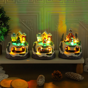 Boîte à musique <span class=keywords><strong>de</strong></span> Noël en résine lumineuse avec maison miniature rotative et mécanisme musical, ornement décoratif cadeau - Product Image 2