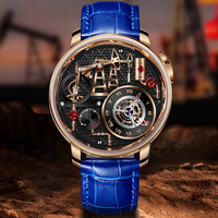 Montres à quartz PINDU NEW TOP, montres à pompe à huile, montres pour hommes d'affaires, 45,5 mm, miroir saphir, étanches, bracelet en cuir pour hommes