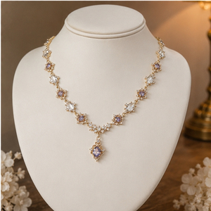 Collar de Cristal Chapado en Oro de Lujo para Mujer, Elegante Collar de Novia con Piedra Púrpura, Joyería de Moda, Regalo - Product Image 4