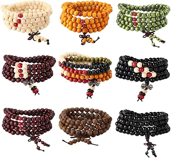 108 Bracelets Mala perles bouddhistes Bracelet en bois perles de prière en bois de santal lien poignet collier chaîne pour hommes femmes