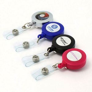 Porte-badge rétractable avec clip, porte-badge rond, écologique, logo personnalisé, couleurs assorties, cordon rétractable, fournitures de bureau et scolaires - Product Image 1