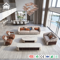 Ensemble de canapés 1+2+3 en cuir véritable de luxe, couleur noyer foncé, avec meuble TV assorti crème, mobilier de salon moderne haut de gamme