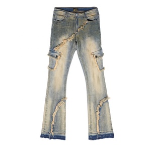 Pantalon évasé <span class=keywords><strong>de</strong></span> style vintage anglais à taille haute respirant Wangsheng, déchirures usées, finition trouée, denim - Product Image 1