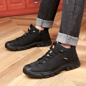 Bottes d'hiver pour hommes, noires, à lacets, doublées de polaire, chaudes, antidérapantes, chaussures d'extérieur - Product Image 3