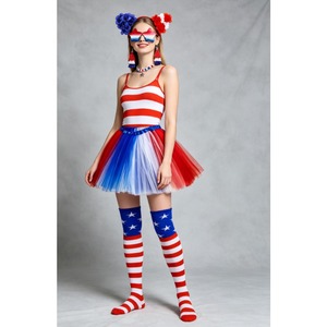 PESENAR Ensemble de costume tutu patriotique du 4 juillet, robe drapeau américain avec chaussettes et bandeau pour la fête du Jour de l'Indépendance - Product Image 6
